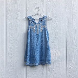 Embroidered Denim Tank Top